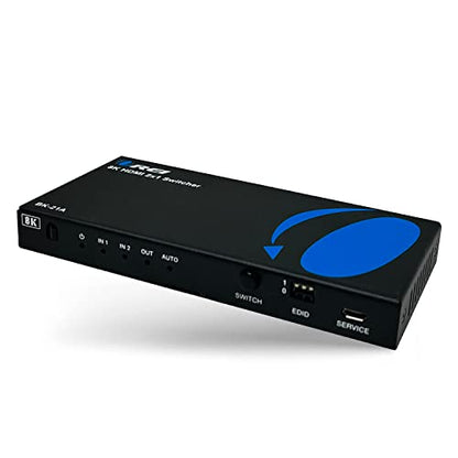 OREI 8K HDMI 2.1 2-Port Switch with Audio Extractor 48 Gbps, 8K@60Hz, EDID | hdmi switch with audio extractor, hdmi 2 in 1 out, Audio Out, HDCP 2.3, Gaming & Streaming, IR Remote, Plug & Play