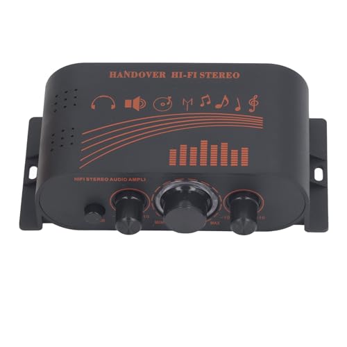 Marhynchus HiFi Power Amp Mini Stereo Amplifier, Aluminum Body 2 Channel 20W X 2 with Treble Bass Volume Control, DC12V Sound Stereo Amp for Car Home Desktop Phone Computer MP3