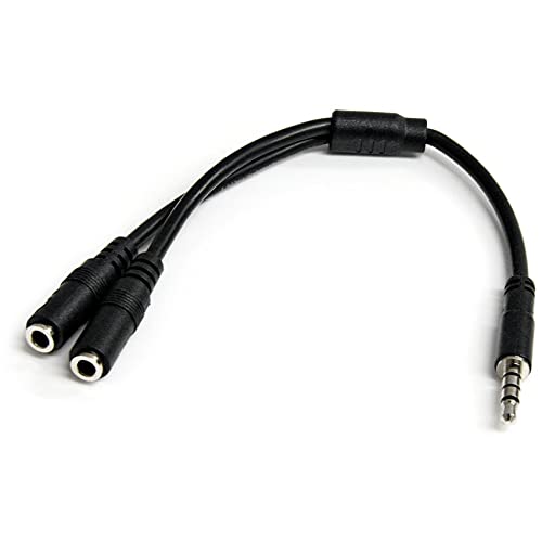 StarTech.com Headset Adapter, Microphone and Headphone Splitter - 3.5mm Male Aux to 3.5mm Female Audio & Mic Combo Jack Y Cable for Laptop / PC (MUYHSMFF) Black | 3.5mm Male Aux to 3.5mm Female Audio & Mic Combo Jack Y Cable for Laptop / PC, Microphone an