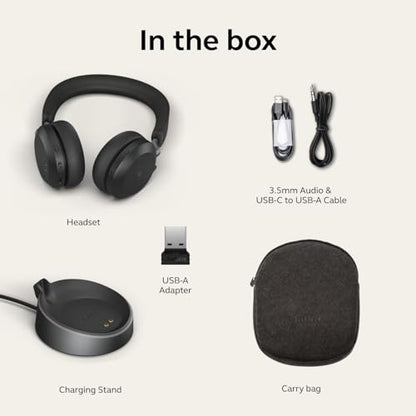 Jabra Evolve2 75 PC Wireless Headset with Charging Stand and 8-Mic Technology - Dual Foam Stereo Headphones with Advanced Active Noise Cancelling, USB-C Bluetooth Adapter and MS Compatibility - Black - size: USB-C Dongle, style: Teams Certified