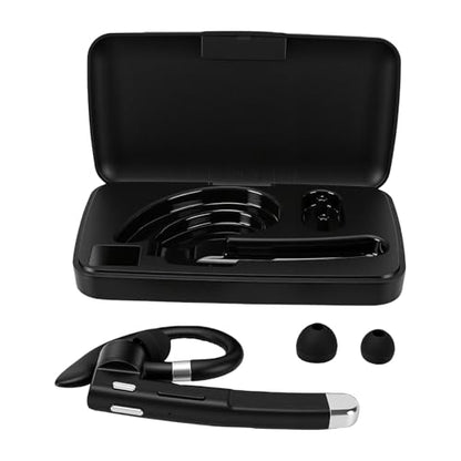 Wireless Headset Single Ear Earpiece with Noise Cancelling Mic IPX7 180H Standby 10H Talk Time Charging Case LED Display for Trucker Driver Bus (Bluetooth Headset)