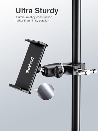 elitehood Metal iPad Holder for Mic Stand, Adjustable Tablet Holder for Mic | Aluminum iPad Mic Stand Holder for Microphone Music Stand, 360° Adjustable iPad Mount for 4.7-13" Tablets and Cell Phones - size: 4.5in - Single Ball Joint