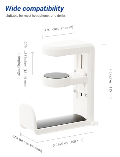 Headphone Hook Under Desk Holder 360-Degree Adjustable Rotation, White - color: Creamy White