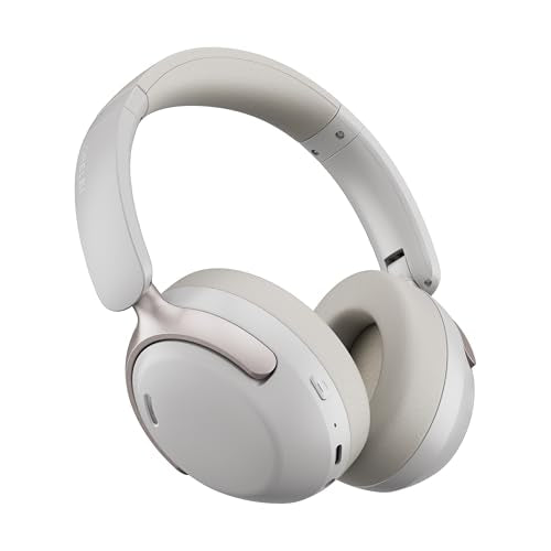 LORELEI QC30 Hybrid Active Noise Cancelling Headphones, 60H Playtime, Built-in Mic, Wireless Over Ear Headsets with Case,Bluetooth 5.4,Deep Bass Comfort Fit Soft-Earpads Fast Charging -White Smoke - color: White Smoke