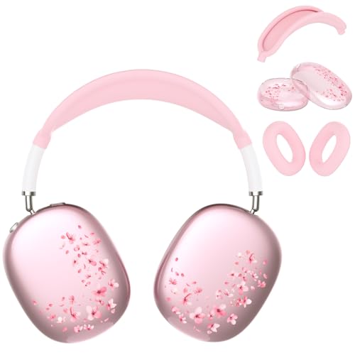 Headphone Cover for AirPods Max, Girly Cute Clear Ear Cups Covers, Pink Silicone Ear Pad Case Headband Cover for Apple AirPods Max (2024/2020), Sakura - color: Sakura-Pink