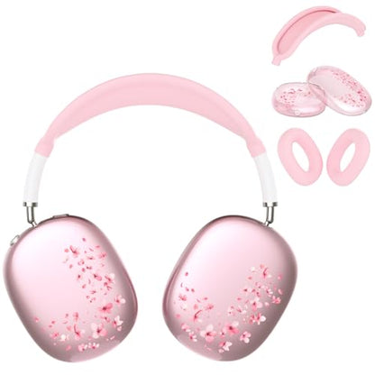 Headphone Cover for AirPods Max, Girly Cute Clear Ear Cups Covers, Pink Silicone Ear Pad Case Headband Cover for Apple AirPods Max (2024/2020), Sakura - color: Sakura-Pink