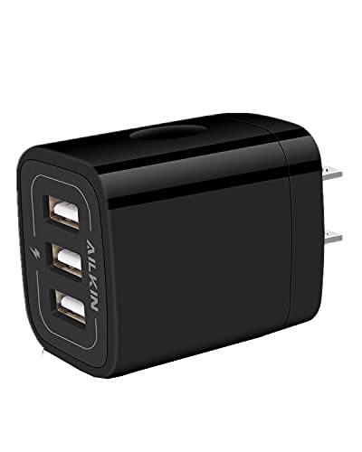 Wall Charger Plug, USB Charger Cube, AILKIN 3.1A 3-Muti Port USB Adapter | Power Plug Charging Station Box Black Base for iPhone 17 16 15 14 13 12 11 Pro Max/SE, Samsung Galaxy Phones Charge Block - color: Wall Charger Black