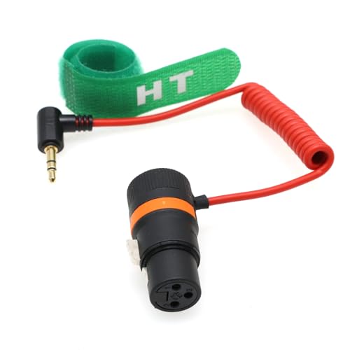 XLR 3 Pin to 3.5mm Mini Jack Audio Cable for BOYA Rode Microphone to RED Komodo 6K DSMC2 Camera Phone Computer PC, Right Angle Male Red Braided Coiled 50cm