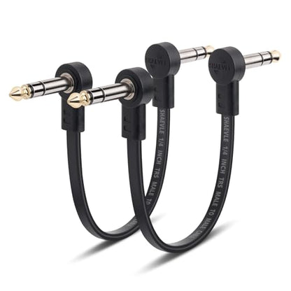 TRS Guitar Patch Cable 1/4 inch Right Angle Effect Pedal Cord | Noise Free Pedal Board Patch Cables, Low Profile Stereo TRS Effect Patch Cords for Pedals (6IN+6IN) - size: 6IN+6IN