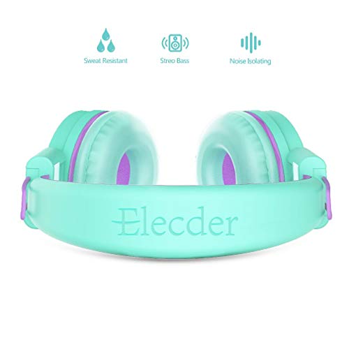 ELECDER i37 Kids Headphones for School Children Girls Boys Teens, Green | Foldable Adjustable Lightweight, 3.5mm Audio Jack On Ear Headphones for Smartphones Chromebook Computer PC Tablets Travel - color: Green
