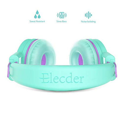 ELECDER i37 Kids Headphones for School Children Girls Boys Teens, Green | Foldable Adjustable Lightweight, 3.5mm Audio Jack On Ear Headphones for Smartphones Chromebook Computer PC Tablets Travel - color: Green