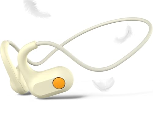 ANCwear Kids Open Ear Headphones, 85dB Volume Limit, Ages 5+ | 17g air conduction design with IPX6 water resistance, mic, magnetic charging and 10H battery for school, sports and travel - color: Beige