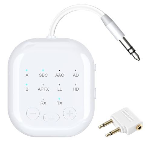 Bluetooth 5.2 Transmitter Receiver, Aptx HD, Aptx Low Latency Audio Adapter for Airplane, TV, Gym, White - color: White