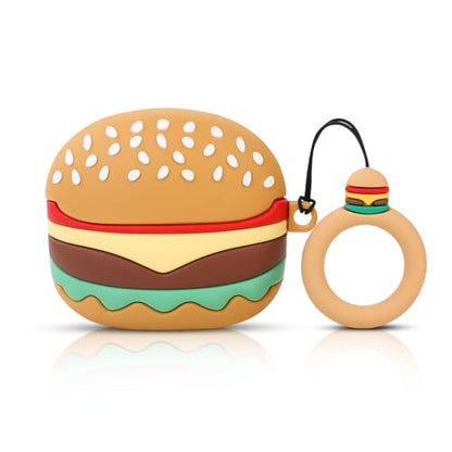 Case for Samsung Galaxy Buds 3 and for Galaxy Buds 3 Pro Earbuds with Carabiner, Silicone Charging Shockproof Protective Cover with Cartoon Skin Design for Man Woman Teen (Hamburger) - color: Hamburger