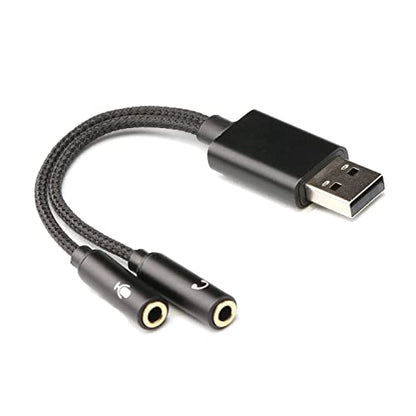 USB to Dual 3.5mm Audio Jack Adapter, Mic-Supported Headphone Adapter for Two Headphones, Speakers to Laptop, with 3-Pole 3.5mm Jack Audio Cables (20cm&100cm) [3 Pack], Black