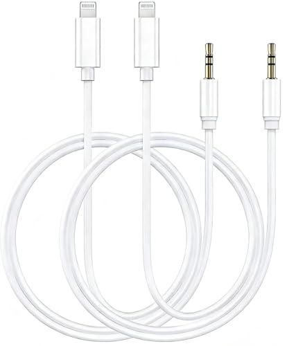 Aux Cord for iPhone, 2 Pack Lightning to 3.5mm Cable, 3.3FT | Car Stereo Compatible, Speaker Compatible, Headphone Compatible, iPhone 14 13 12 11 XS XR X 8 7