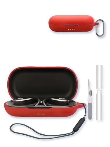Case for Raycon Open Earbuds True Wireless Bluetooth Headphones,Soft Protective,BOVUGAC Silicone Case Cover with Keychain & Cleaning Kit & Lanyard for Raycon Open Earbuds-Red - color: Red