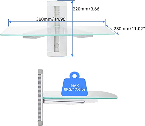 suptek Glass Floating Shelves, TV Wall Mount with Shelf for DVD Player / PS4 / Cable Boxes/Game Consoles/Sky Box/TV Accessories, Media Shelf, Flat Wall Mount Bracket, 1 Tier Shelf, Silver - color: Silver 1 Tier