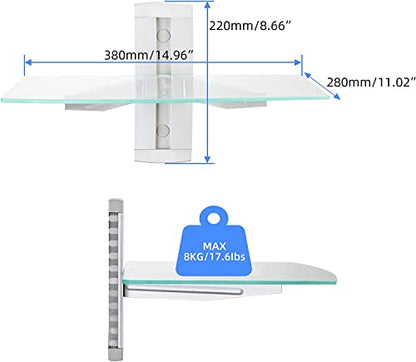 suptek Glass Floating Shelves, TV Wall Mount with Shelf for DVD Player / PS4 / Cable Boxes/Game Consoles/Sky Box/TV Accessories, Media Shelf, Flat Wall Mount Bracket, 1 Tier Shelf, Silver - color: Silver 1 Tier