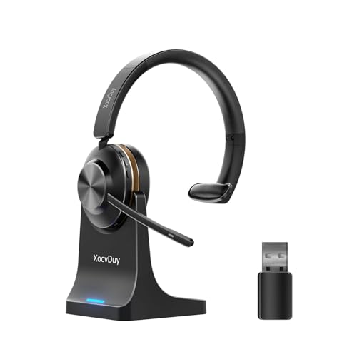 Bluetooth Headset, Wireless Headset with Mic for Work, Bluetooth 5.3, Wireless Headphones with AI Noise Cancelling Microphone (Clear Calls & Mic Mute), USB Dongle, for Computer/PC/Laptop/Zoom - color: Black