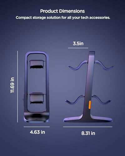 Spigen Gaming Controller and Headset Stand for PlayStation, Xbox, Nintendo Switch 2, Razer, Gaming Headphones and Headsets, Universal Desk Stand Mount, 2 Tiers with Storage Cable Organizer - Black