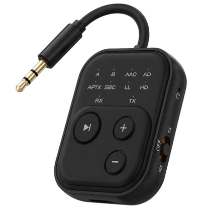Bluetooth 6.0 Audio Transmitter Receiver, Airplane Bluetooth Adapter for TV | Dual Link for 2 Headphones, Qualcomm aptX LL, HD, 3.5mm AUX Audio Transmitter for Flight Trave, Gym, Low Latency, Black - color: Black
