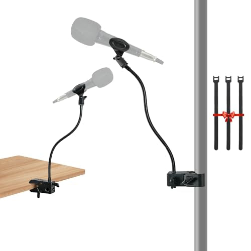 Flexible Gooseneck Microphone Holder & Quick-Release Mic Clip with Adapter Clamp, Compatible with Standard 3/8" Thread Microphones for Studio Streaming