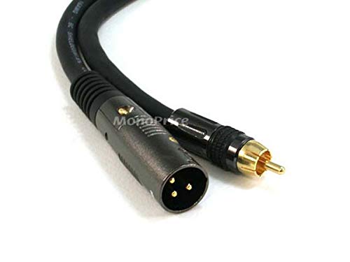 Monoprice XLR Male to RCA Male Cable - 10 Feet - Black, 16AWG Shielded Twisted Pair Oxygen-Free Copper Braid Conductors, E21 Gold Plated Connectors - Premier Series, 10ft - size: 10ft