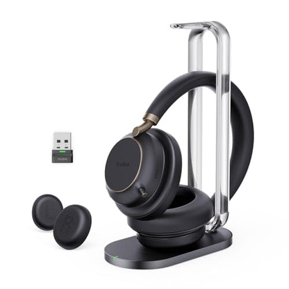 Yealink BH76 Plus Wireless Headset for Work, with BHC76 Wireless Charging Stand, Bluetooth UC Compatible Headset with Microphone Active Noise Cancelling (ANC), Retractable Hidden Mic Arm
