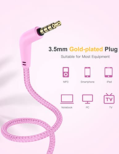Nabevi Kids Headphones with Microphone, Over-Ear Headphones for Kids with Sharing Function, 85dB/94dB Safe Volume Limit, Wired Headphone for Children, Kid Headset for School, Study, Travel, Pink - color: Pink