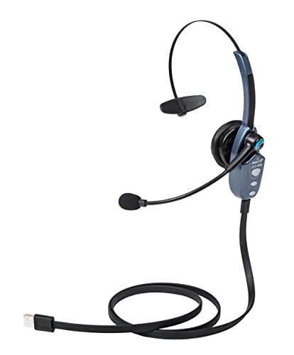 BlueParrott B250-XTS Mono Bluetooth Wireless Headphones 91% Noise Canceling Over Head Trucker Headset with Mic, Lightweight Design with Adjustable Headband, 20 hrs. Talk Time, Blue (Renewed)