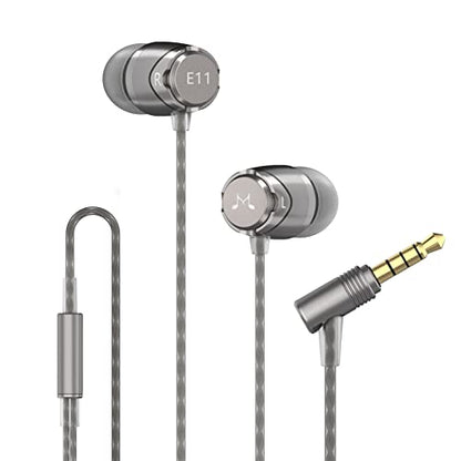 SoundMAGIC E11 Wired Earbuds, No Mic, Hi-Fi Stereo, 3.5mm Jack, Gunmetal | Balanced accurate sound, rich bass, full aluminium housing, silver-plated cable, comfortable fit - color: Dark Silver