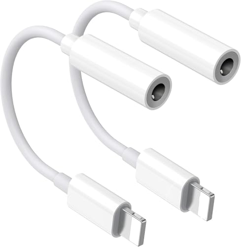 Headphone adapter for iPhone, Lightning to 3.5 mm Headphone Jack Adapter,2 Pack Earbuds/Earphones Converter Cord Aux Cable Audio Connector Compatible with iPhone 14/13/ 12/SE/11/XR/Xs/X/8/iPad/iPod