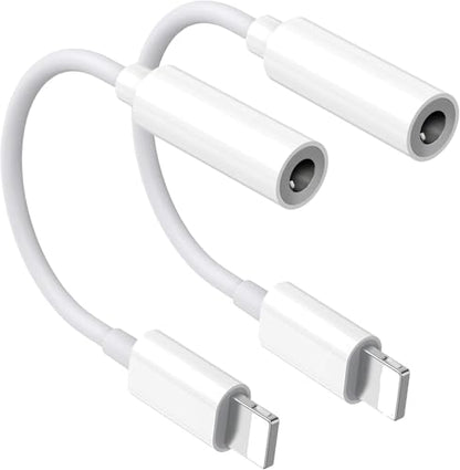 Headphone adapter for iPhone, Lightning to 3.5 mm Headphone Jack Adapter,2 Pack Earbuds/Earphones Converter Cord Aux Cable Audio Connector Compatible with iPhone 14/13/ 12/SE/11/XR/Xs/X/8/iPad/iPod