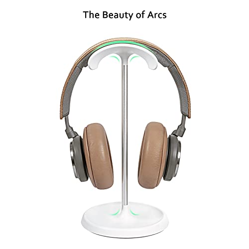 Headphone Stand, Curved Headset Stand with Storage Tray, Heavy Base Gaming Headset Holder for AirPods Max, AirPods, AirPods Pro, Beats, Bose, Sennheiser, Sony and More (White) - color: White