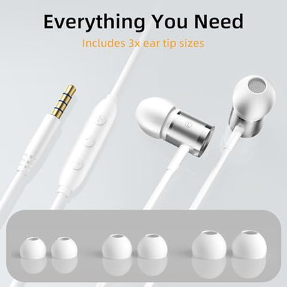 ENC 노이즈 캔슬링 유선 이어버드, USB 타입 C - 3.5mm 어댑터가 있는 하이브리드 드라이버 유선 헤드폰, 마이크 핸즈프리 통화 3.5mm 잭 인이어 헤드폰 아이폰 16/15/삼성/PC용 - color: 화이트+타입 C 어댑터