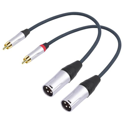 1FT RCA Male to 3Pin XLR Male Audio Cable,Balance XLR to RCA Unbalanced Mixer Audio Cable,24K Gold-Plated Plug/Heavy-Duty zinc Alloy Shell/Braided Shielded Cable-2 Pack - color: RCA M To XLR M, size: 1FT