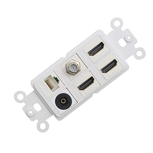 HDMI Optical Wall Plate Toslink Wall Outlet 1Pack 3xHDMI+CAT6+F+TOS | HDMI CAT6 Ethernet Coax TV F Type Keystone Jack Outlet Panel Mount
