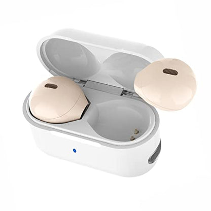 Mini Wireless Bluetooth Earbuds with Microphone,Invisible Bluetooth Headphones for Women and Small Ears with Touch Control, IPX5 Waterprof, Battery Case(Beige) - color: Beige