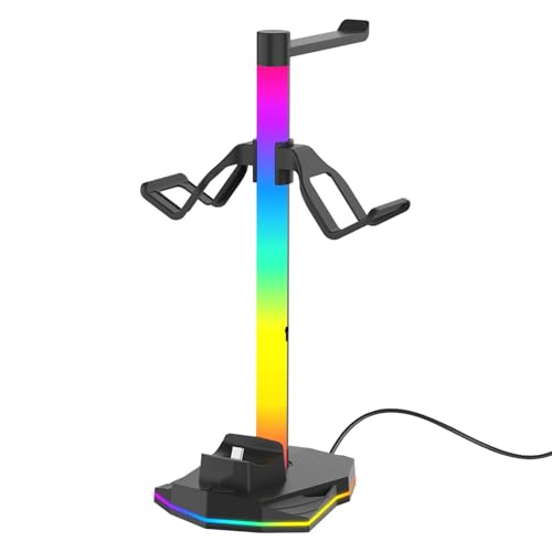 3 in 1 Controller Stand, RGB Headset and 2 Pro Controller Holder with 2 USB .0 Ports and 1 USB C Port, for Gaming Accessories Organization and Charging