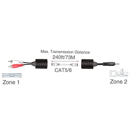 Stereo DC3.5mm Stereo and RCA Red White Audio Signal Balun Over Cat5/6 Cable (Pack of 2) - size: 8 inches (Pack of 2)