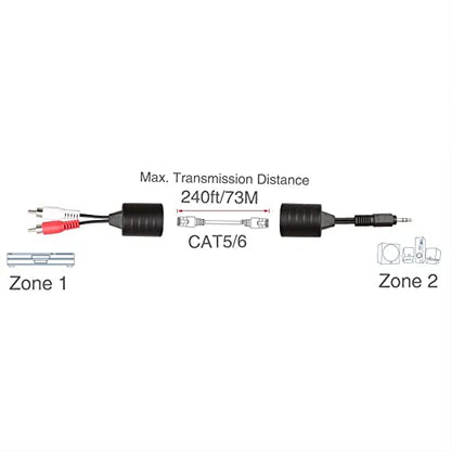 Stereo DC3.5mm Stereo and RCA Red White Audio Signal Balun Over Cat5/6 Cable (Pack of 2) - size: 8 inches (Pack of 2)