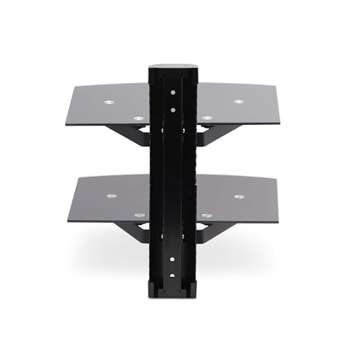 StarTech Dual Floating Wall-Mounted AV Shelves, Tempered Glass Shelves | Adjustable Height Shelf For Under TV AV Equipment, 2B-WALL-MOUNT-SHELF - style: Dual