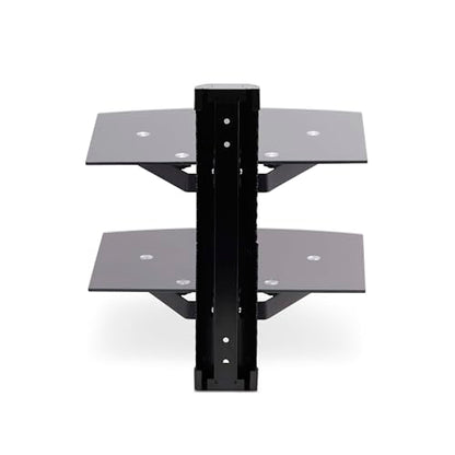 StarTech Dual Floating Wall-Mounted AV Shelves, Tempered Glass Shelves | Adjustable Height Shelf For Under TV AV Equipment, 2B-WALL-MOUNT-SHELF - style: Dual