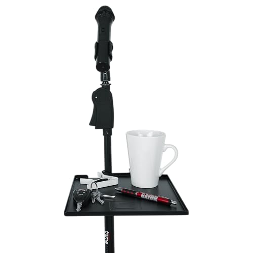 Gator Frameworks Microphone Stand Utility Shelf; 9" x 9" (GFW-SHELF0909) | Steel Tray Secures Accessories with Raised Edges and Clamps to Most Mic Stands 10 lb Weight Capacity - size: 9" x 9" Utility Shelf, style: 9" x 9" Shelf