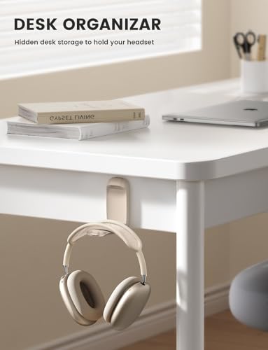 Lamicall Headphone Stand, Sticky Headset Holder, Foldable Headphone Holder | Compact Headphone Hook Mount, Adhesive Hanger Clip Under Desk, Earphone Clamp for Airpods Max, HyperX, Sennheiser, Khaki - color: Khaki