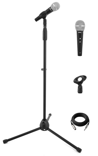 Professional Handheld Dynamic Microphone Kit - Unidirectional Vocal Wired Microphone w/Carry Bag, Metal Mic Stand, Holder/Clip & 16.4ft XLR Audio Cable to 1/4'' Audio Connection - Pyle PDMIC88ST - color: Black