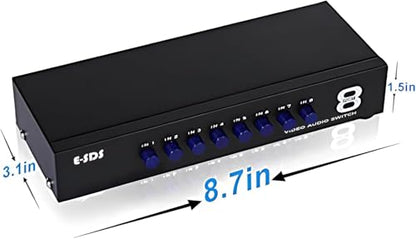 E-SDS 8-Way RCA Switch AV Switcher 8 in 1 Out Composite Selector Box | AV Switch Video L/R Audio Selector Box for DVD STB Game Consoles