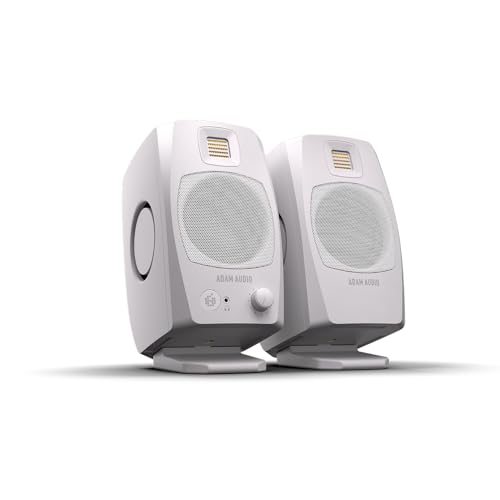 ADAM Audio D3V Active Desktop Studio Monitor Speakers - White | USB-C, D-ART Tweeter, 3.5in Woofer, 240W, 45Hz-23kHz, 97dB SPL, Balanced TRS, Headphone Out - style: D3V White