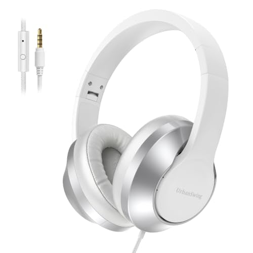 3.5mm Wired Headphones with Mic, Over-Ear, for School, Teen & Adult, White - color: White